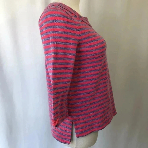 Talbots Pink Blue Striped Long Sleeve Hi Low Top P - Picture 4 of 7